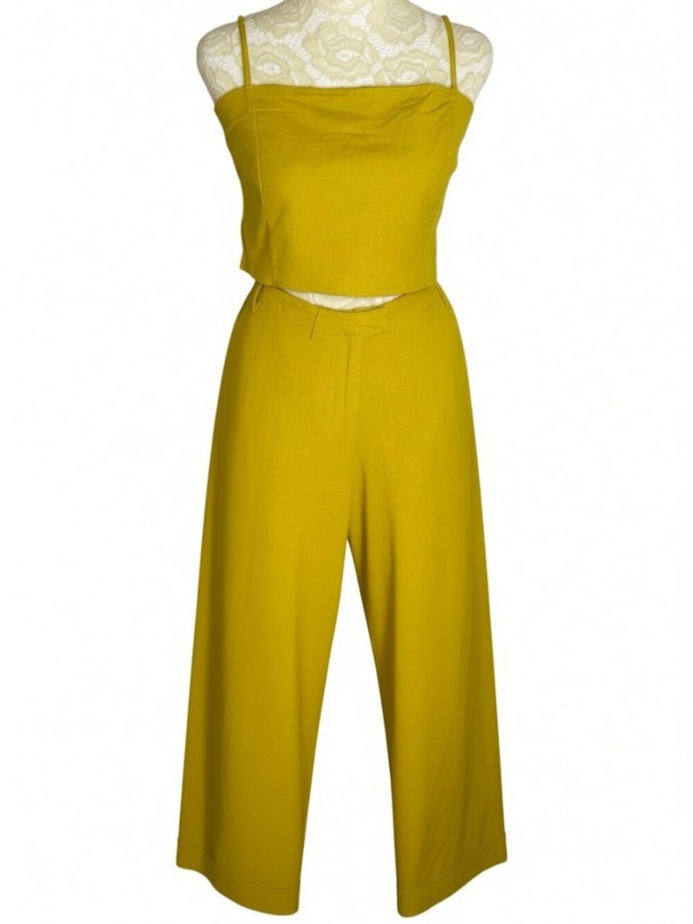 Billabong Flax Blend Crop Top High Waist Pants 2 Piece Set Gold 10
